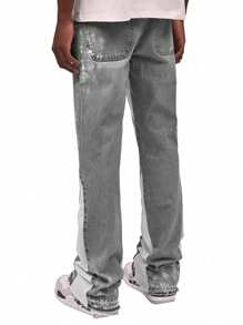 ROMWE MEN Street Life 男士破洞拼布喇叭牛仔裤（随机印花）