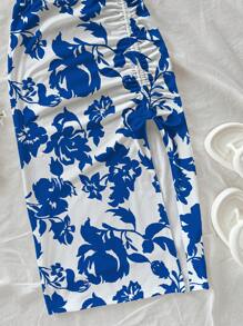 Soleia 2pcs/Set Women Floral Print Camisole Top & Drawstring Waist Mini Skirt, Vacation Set Suitable For Going Out