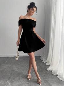 Women Off Shoulder Mini Solid Color Dress