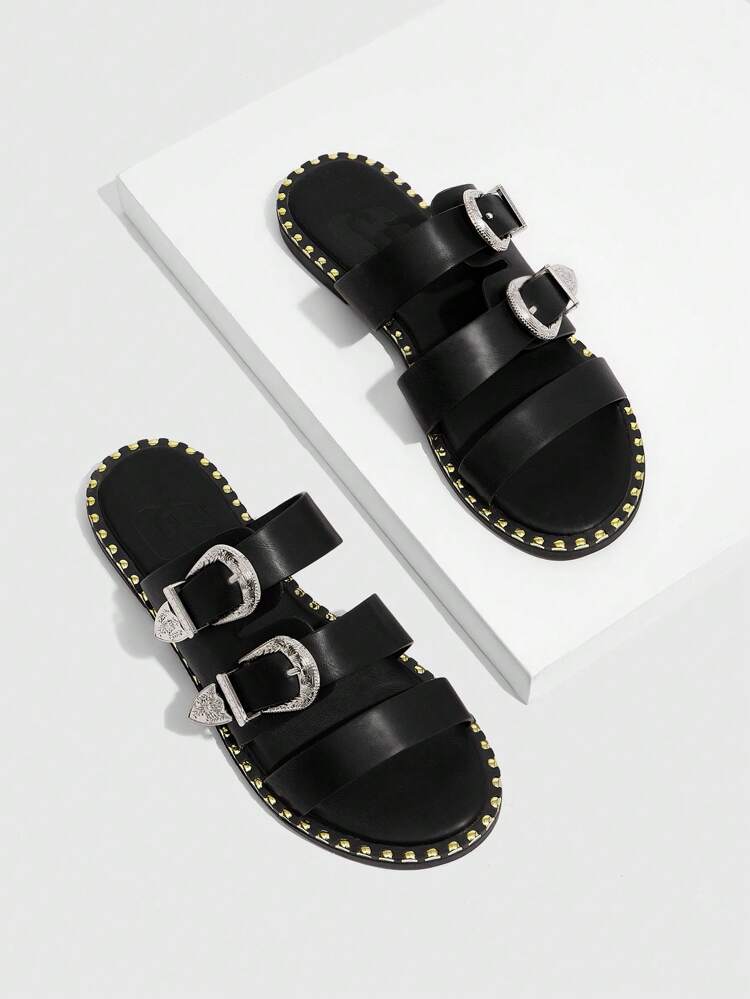 CUCCOO GRLICON Women's Flat Sandals, Y2K Style, Punk Rock, Biker, Cool Girl, Suitable For Halloween, Christmas, Party