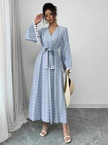 Mulvari 女士花卉印花拼接流苏边长裙，度假装