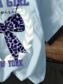 SHEIN Leap Crew Tween Girls Casual Simple Short Sleeve T-Shirt And Shorts 2 Pieces Set, Suitable For Summer - White - View 6