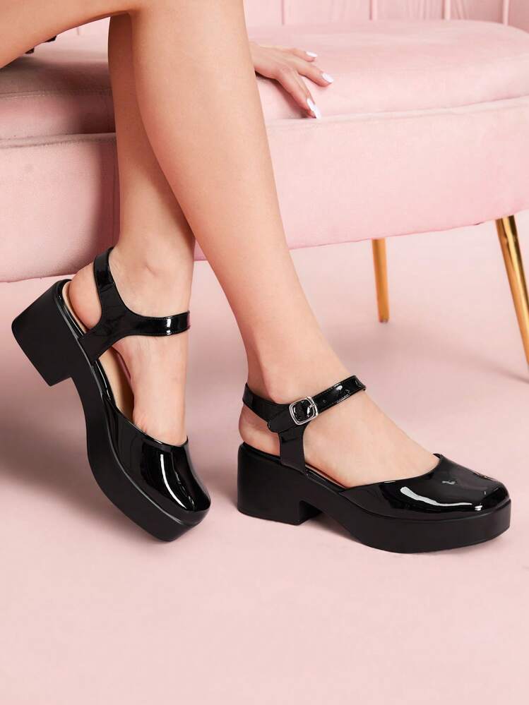 CUCCOO DOLLMOD Women's Fashion Black Ankle Strap Round Toe Thick Sole Comfortable Platform Slip-On Shoes For Commuting, Dating, Party, Shopping, Holiday For Christmas - Black - View 4