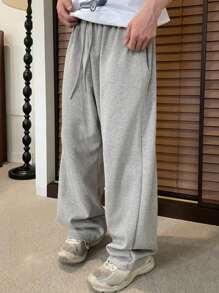 DAZY Pantalón de chándal informal suelto con cordón en la cintura para hombre, color gris sólido de primavera - Gris Claro - Ver 5