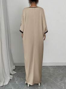 Rafferiza Vestido feminino com decote em V e estampa de colocação, manga morcego, fenda lateral