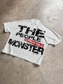 PAVTROS 男式哥特式怪物头像数码印花超大 T 恤