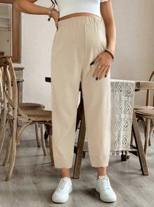 SHEIN Elastic Waist Solid Color Tapered Maternity Pants