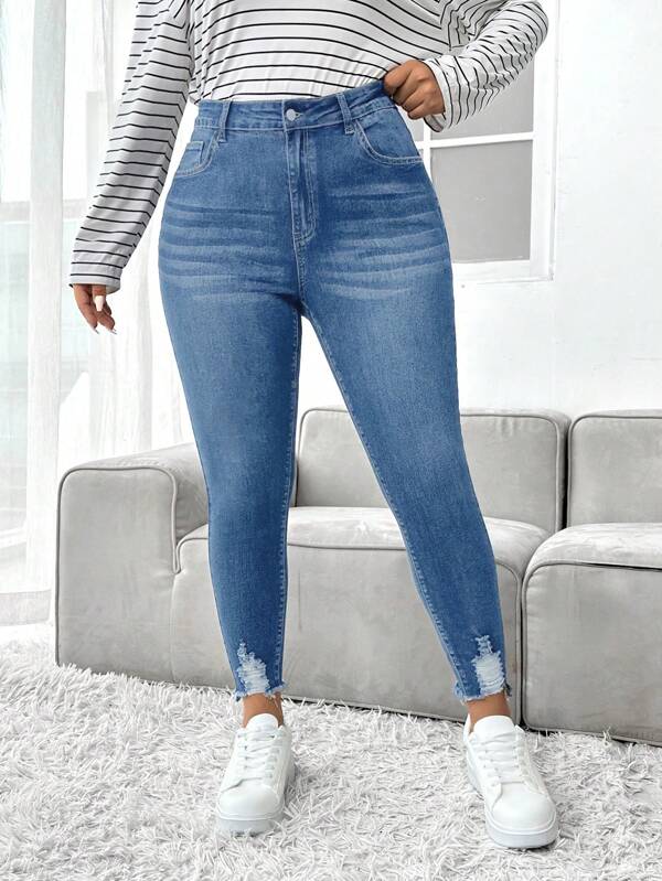 SHEIN ICON Slim Fit Jeans in Große Größen mit lässigem Used-Look