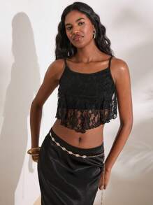 Opulessa Top a canotta lavorato a maglia con orlo asimmetrico e dettagli in pizzo