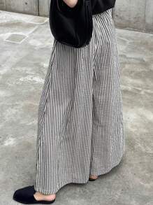 FRIFUL Pantalones de pierna ancha de talle alto a rayas para mujer, ropa casual de oficina para el verano