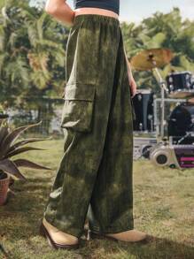 SHEIN 2025 Spring/Summer New Casual Comfortable Distressed Vintage Military Green Tween Girls' Pants, Suitable For Daily Wear, Outdoor Play, And Family Vacation