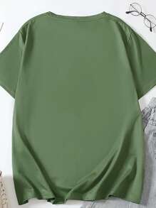 Calvaya 复活节快乐闪光彩色花朵和兔子印花休闲套头圆领短袖 T 恤女士 - 橄欖綠 - 查看 2