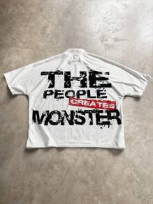 PAVTROS 男式哥特式怪物头像数码印花超大 T 恤