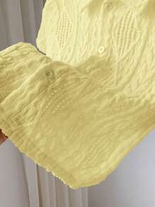 SHEIN LMoss Kids Unisex Baby Casual Solid Color Hollow-Out Soft Knitted Round Neck Short Sleeve Cardigans - Yellow - View 4