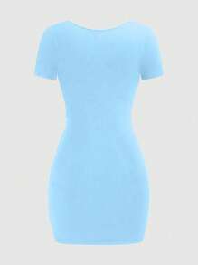 Flirla Square Neck Ruched Waist Short Sexy Elegant Minimalist Dress For Women