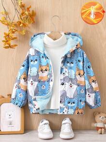 SHEIN Young Boy Casual Cute Animal Cartoon Print Hooded Zipper Jacket With Thermal Lined, Suitable For Outdoor Activities And Gatherings, Autumn/Spring - Multicolor - View 1