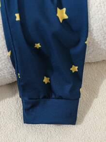 2pcs Toddler Boys Minimalist Star & Moon Print Long Sleeve Top And Pants Casual Comfortable Loungewear Set - Navy Blue - View 7