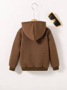 SHEIN Explorewe Chàng trai trẻ Giải trí Hình học Hoa Chất vải Khủng long thêu áo có mũ Dây kéo Lông cừu Áo chui đầu Đối với Mùa thu Và Mùa Đông - Cà phê nâu - Xem 2