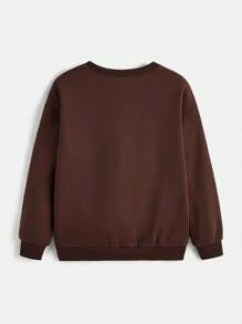 SHEIN Women Slogan Print Crew Neck Loose Fit Long Sleeve Sweatshirt , Graduation, Teacher For Women, Back To School - Brown - View 2