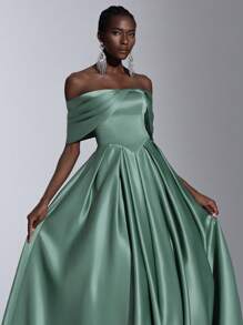 Elitara Váy Maxi trễ vai sang trọng thanh lịch, thích hợp cho đám cưới, tiệc độc thân, ngày lễ, sự kiện khiêu vũ (được tô điểm nhiều), trang trọng, váy dài, cho buổi tối, khách dự tiệc cưới - Màu xanh Bạc hà - Xem 5