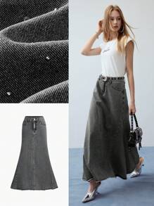 MOTF STUDIO STRASS DETAIL DENIM ROK MET VOOROVERGESNEDEN SNIJDEN