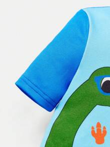 Blippi X SHEIN Jeune garçon Ensemble short et t-shirt manches courtes décontracté confortable pyjama imprimé dinosaure bleu mignon