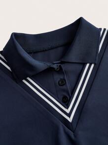 SHEIN Sports Women Striped Polo Collar Short Sleeve Casual Outdoor Dress