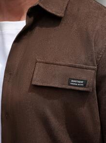 Manfinity Homme 男士休闲纯色长袖衬衫男士工作衬衫男士棕色衬衫 - 咖啡棕 - 查看 4