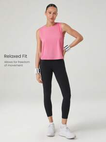GLOWMODE Lightweight Quick-Dry Mesh Back Round-Neck Tank Top Medium Impact Running Jogging Training Gym Workout - Pink - View 4