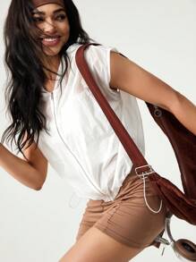 Hanevo Summer New Casual Hooded Zip-Up Ladies Shirt - Apricot - View 4