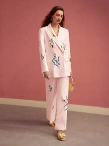 MOTF PREMIUM FLORAL PRINT DOUBLE BUTTON BLAZER - Coral Pink - View 4