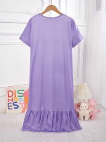 Women's Cute Lilac Rabbit Printed Short Sleeve Nightgown Loungewear - Mauve Purple - View 2