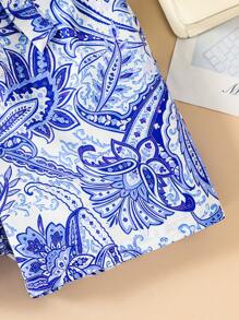 Teen Girls' Floral Print Ruffle Asymmetric Neck Romper - Blue - View 7