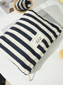Striped Letter Design Cosmetic Bag, Large Capacity Portable Makeup Pouch For Daily Use