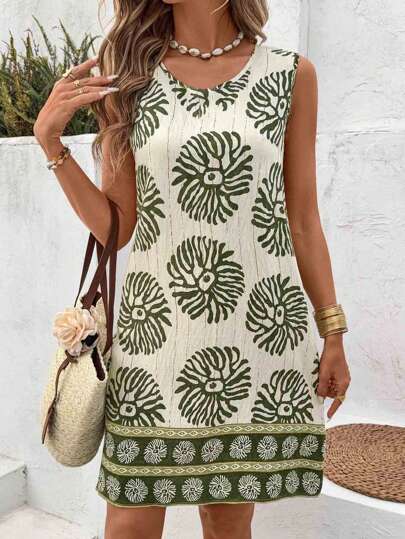 EMERY ROSE Plus Size Women Casual Simple Round Neck Sleeveless Dress, Suitable For Summer,Beach Dress Sundress,Holiday Outfits Boho Suitable For Going Out Chic Dress