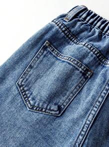Jeans vaqueros de uso diario de cintura alta, pierna recta, estilo casualizado y vintage, con estampado lindo, para niñas preadolescentes