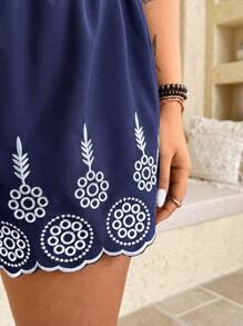 SHEIN Clasi Shorts estampados para mujer talla grande, apropiados para el Día de San Patricio, raves, festivales, vacaciones de primavera, estilo boho - Azul Marino - Ver 3