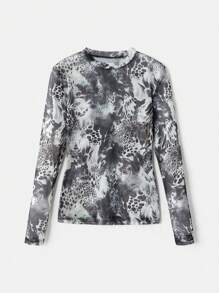 SHEIN Áo lưới mỏng in họa tiết động vật thời trang nữ - Nhiều màu - Xem 1