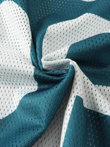 ROMWE MEN Street Life 男士运动平纹短袖 T 恤，网眼布拼布，夏季 - 墨綠色 - 查看 4