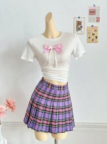 SHEIN 女士 3D 蝴蝶刺绣圆领短袖 T 恤 - 白色 - 查看 5