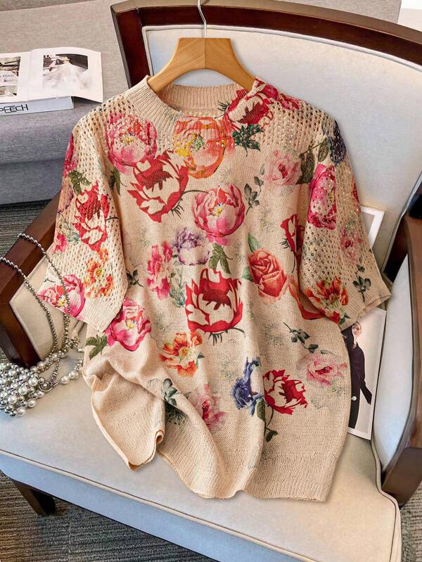 EMERY ROSE Nieuwe stijl lente/zomer vintage artistieke tie-dye print ronde hals elegante lichtgewicht gebreide dames pullover trui