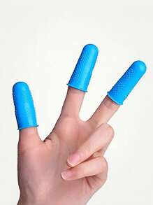 3 件硅胶手指保护套、手指保护套、热胶手指保护套、硅胶顶针、热胶手指保护套、指尖垫握把，适用于 DIY 金钱计数、整理、书写、分类任务、热胶和运动游戏（蓝色）