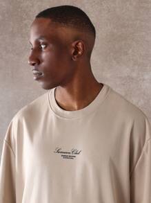 Sumwon Club New York Premium Oversized T-Shirt Urban Streetwear Classic Script Logo Casual Summer Fashion Statement Piece - Khaki - View 3