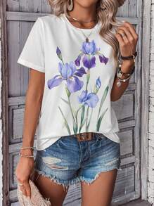 EMERY ROSE Women's Casual Versatile Elegant Floral Pattern T-Shirt - Multicolor - View 2