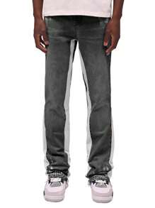 ROMWE MEN Grunge Punk Pantalones vaqueros casuales de hombre con piernas acampanadas, parches y desgastados con bolsillos