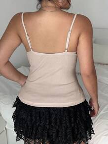 POPSWAY Plus Size Women Contrast Lace Bow Decor Camisole