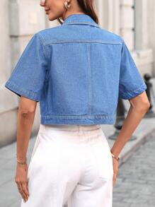 SHEIN Essnce Chaqueta corta de denim lavado casual de verano para mujer