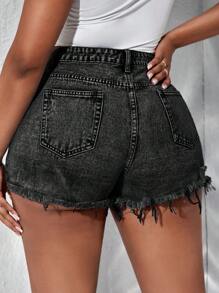 Dripcurv Plus Size Plain Denim Shorts, Fashion & Suitable For Summer - Black - View 2