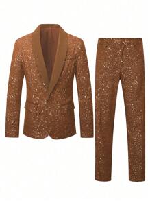 Manfinity Mode Set da completo Manfinity: giacca a maniche lunghe e pantaloni, outfit casual minimalista scintillante per uso quotidiano, regalo per il fidanzato, San Valentino uomo