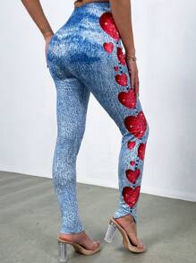 Zolique Women Heart Print Slim Fit Leggings Fall Cloth For Women - Blue - View 2